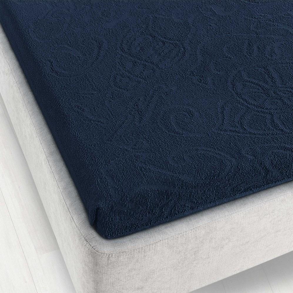 Prześcieradło frotte bez gumki Tulipan 175x220 ZWOLTEX granatowe GRUBE