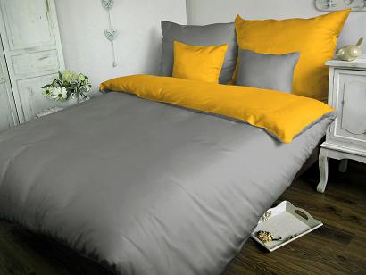 Pościel satyna bawełniana 160x200 SOFIA szara musztardowa