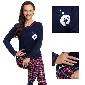 Piżama damska LUNA kod 625 granatowa z reniferem / krata