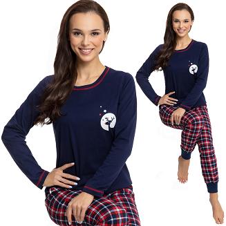 Piżama damska LUNA kod 625 granatowa z reniferem / krata