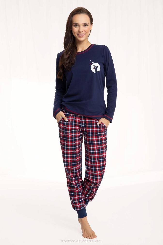Piżama damska LUNA kod 625 granatowa z reniferem / krata