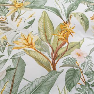 Komplet pościeli dwustronnej 220x200 biała botaniczny ogród tropikalne kwiaty liście