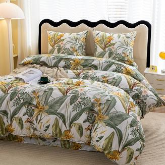 Komplet pościeli dwustronnej 220x200 biała botaniczny ogród tropikalne kwiaty liście