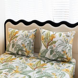 Komplet pościeli dwustronnej 220x200 biała botaniczny ogród tropikalne kwiaty liście