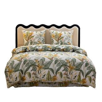 Komplet pościeli dwustronnej 220x200 biała botaniczny ogród tropikalne kwiaty liście