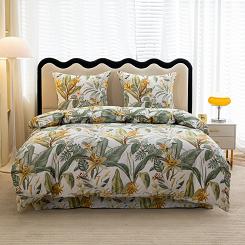 Komplet pościeli dwustronnej 220x200 biała botaniczny ogród tropikalne kwiaty liście