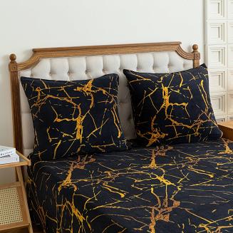 Pościel polarowa 220x200 welur czarna złota marmurek