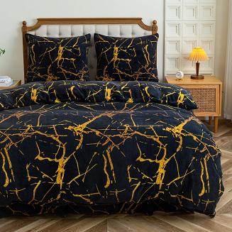 Pościel polarowa 220x200 welur czarna złota marmurek