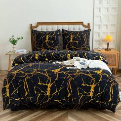 Pościel polarowa 220x200 welur czarna złota marmurek