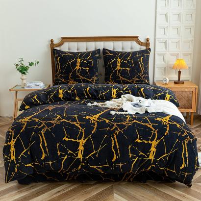 Pościel polarowa 220x200 welur czarna złota marmurek