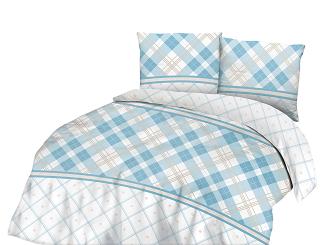 Pościel bawełniana 160x200 COTTONLOVE biała niebieska krata