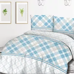 Pościel bawełniana 160x200 COTTONLOVE biała niebieska krata