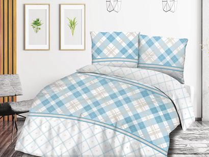 Pościel bawełniana 160x200 COTTONLOVE biała niebieska krata