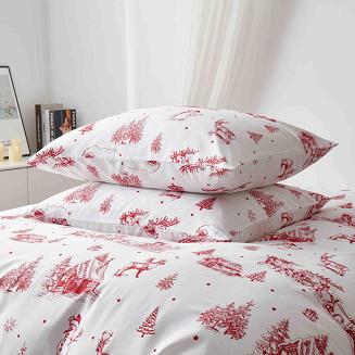 Biała Pościel Świąteczna Satyna Bawełniana z Nadrukiem 220x200 Laponia