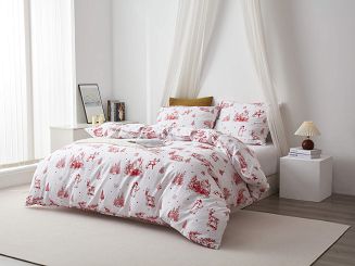 Biała Pościel Świąteczna Satyna Bawełniana z Nadrukiem 220x200 Laponia