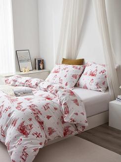 Biała Pościel Świąteczna Satyna Bawełniana z Nadrukiem 220x200 Laponia