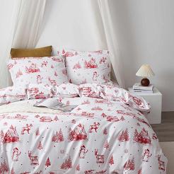 Biała Pościel Świąteczna Satyna Bawełniana z Nadrukiem 220x200 Laponia