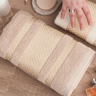 Ręcznik bawełniany LIONEL 50x90 beżowy ze złotą bordiurą