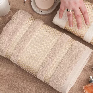 Ręcznik bawełniany LIONEL 50x90 beżowy ze złotą bordiurą