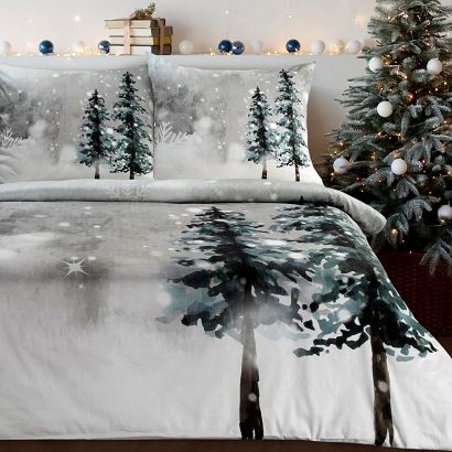 Komplet pościeli świąteczny FOREST 160x200 Eurofirany jasnoszary grudniowy las