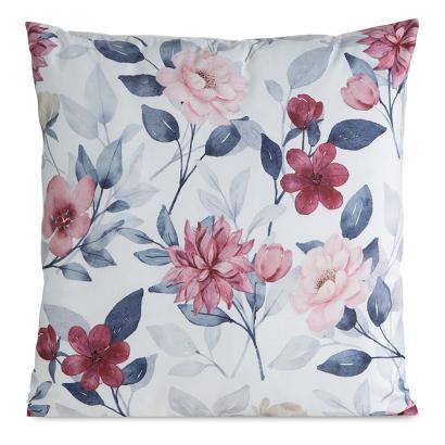 Poszewka dekoracyjna MINK 45x45 Eurofirany biała z nadrukiem czerwonych letnich kwiatów