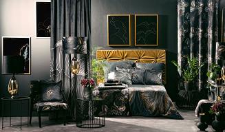 Firana gotowa na taśmie PEONIA2 140x270 Eurofirany czarny