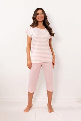 Piżama damska REGINA kod 4013 różowa w przecierane paski