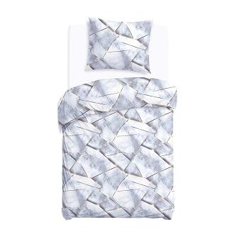 Pościel satyna bawełniana SATYNLOVE 140x200 biała szara złota marmurek