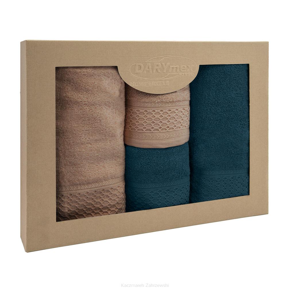 Komplet ręczników 4 częściowy Solano Darymex beżowy granatowy