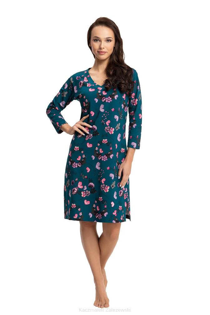 Koszula damska LUNA kod 72 turkusowa w kwiaty