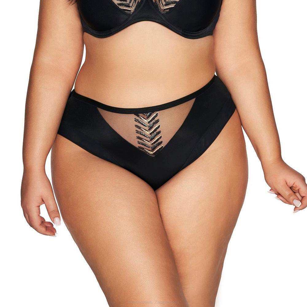 Figi damskie z geometrycznym haftem i tiulem AV 2118 czarne