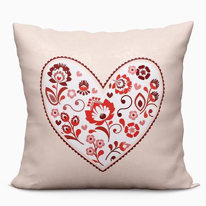 Poszewka dekoracyjna FOLK LOVE 40x40 welwetowa beżowa czerwona