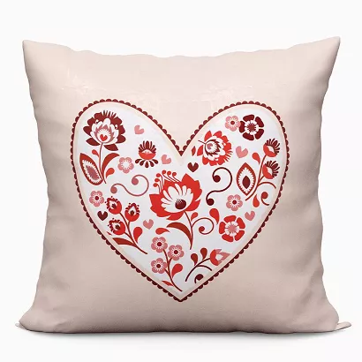 Poszewka dekoracyjna FOLK LOVE 40x40 welwetowa beżowa czerwona