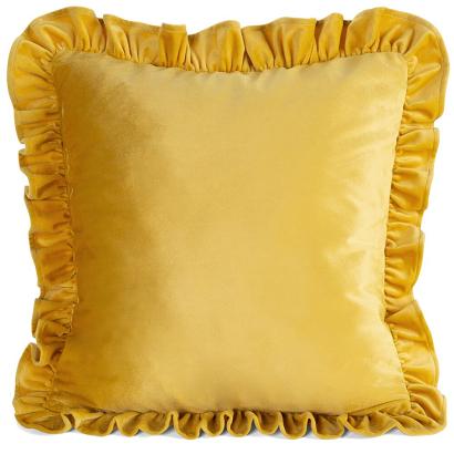 Poszewka dekoracyjna BRENDA1 45x45 Eurofirany musztardowa welwetowa zdobiona falbanami