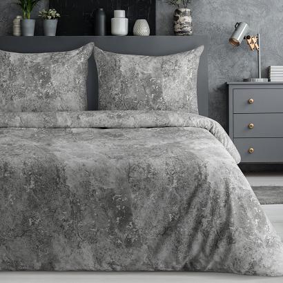 Pościel satynowa SPRING 160x200 Eurofirany srebrna stalowa wzór a'la marmurek