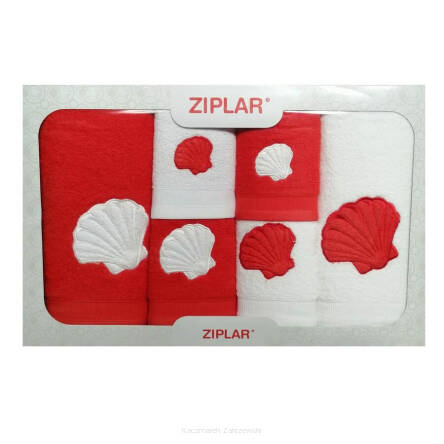 KOMPLET ręczników 6 szt. ZIPLAR czerwony/biały