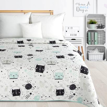 Narzuta dekoracyjna KID 170x210 Design91 biała miętowa czarna kosmiczne koty