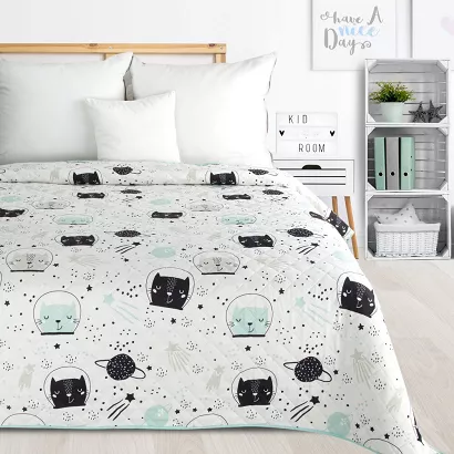 Narzuta dekoracyjna KID 170x210 Design91 biała miętowa czarna kosmiczne koty