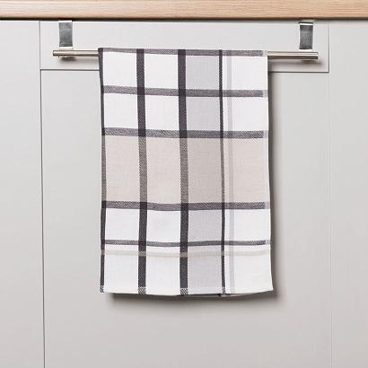 Ścierka kuchenna bawełna egipska KRATI 50x70 kratka biała beżowa grafitowa