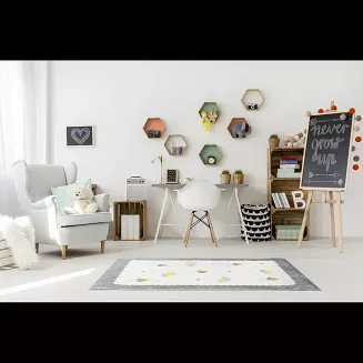 Dywanik diecięcy BABY4 80x150 Eurofirany kremowy popielaty żółty baloniki chmurki