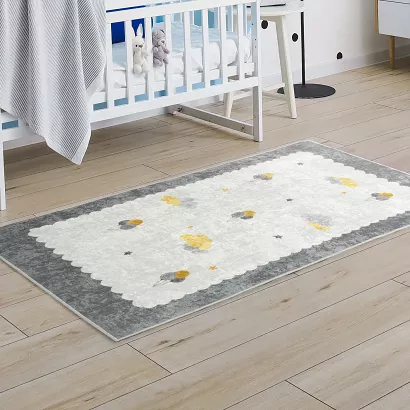 Dywanik dziecięcy BABY4 80x150 Eurofirany kremowy popielaty żółty baloniki chmurki