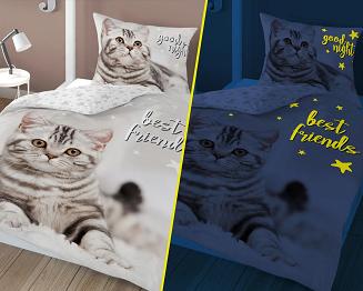 Pościel dla dzieci 160x200 fluorescencyjna młodzieżowa przyjaciel kot