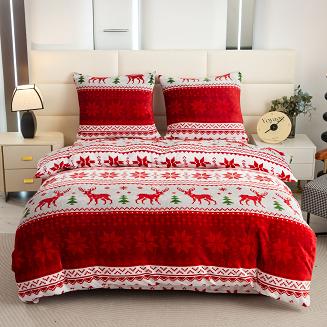 Pościel polarowa XmasCozy 160x200 welur świąteczna czerwona biała zielona norweski motyw