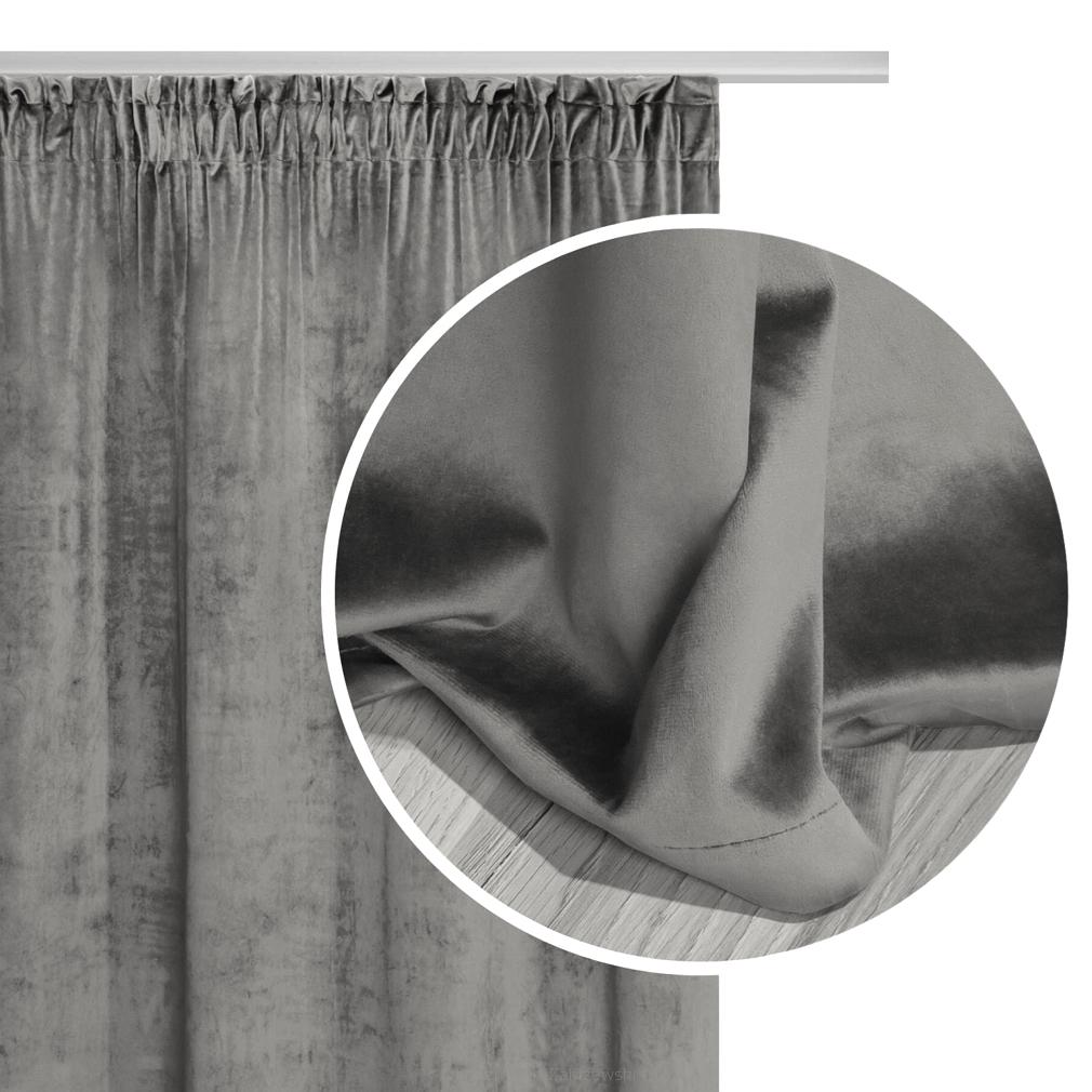 Zasłona gotowa na taśmie VELVET SOFT 140x300 welurowa szara