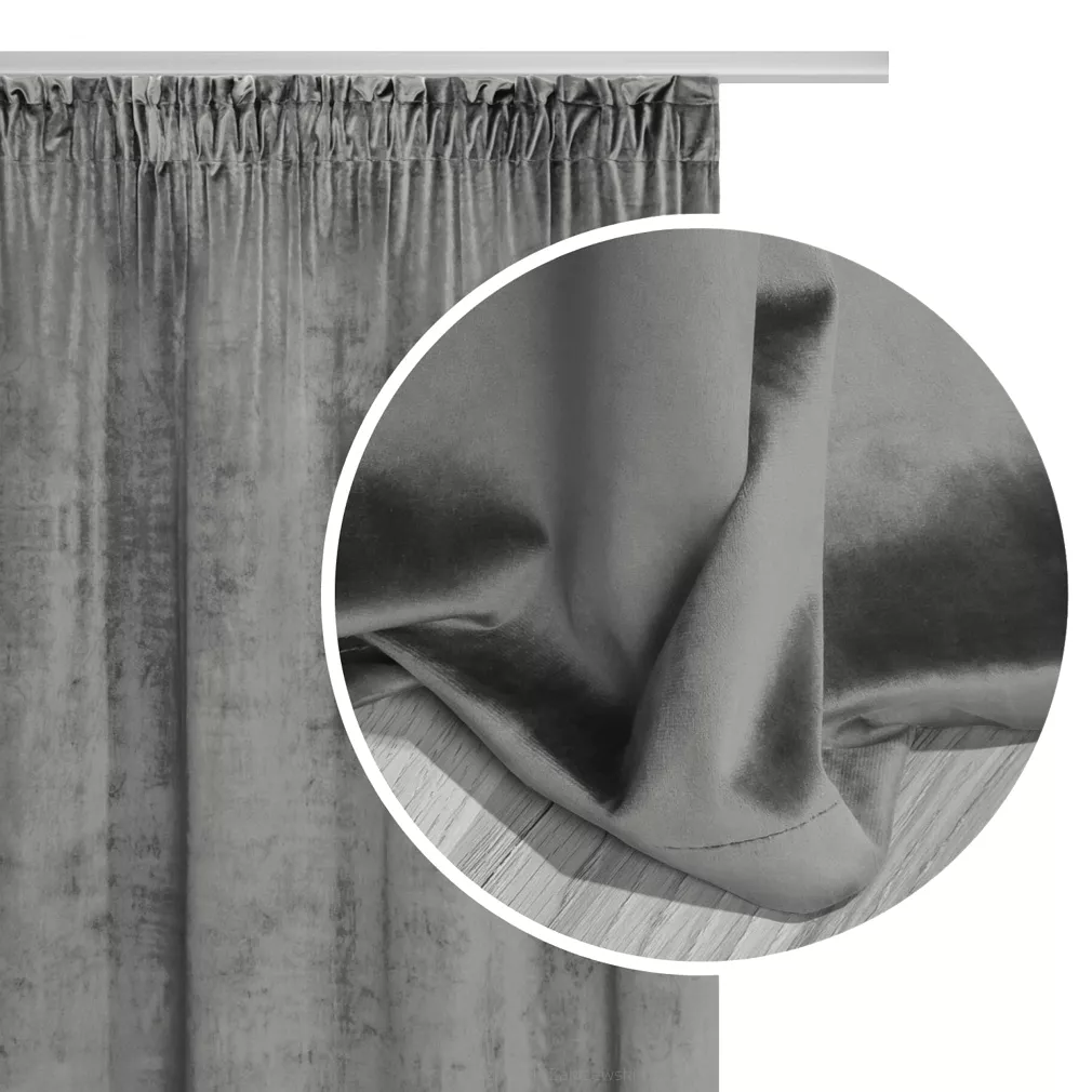 Zasłona gotowa na taśmie VELVET SOFT 140x300 welurowa szara