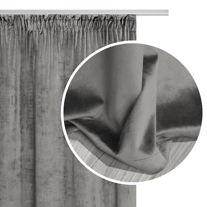Zasłona gotowa na taśmie VELVET SOFT 140x300 welurowa szara