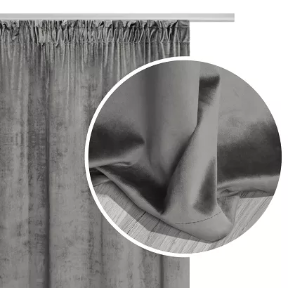 Zasłona gotowa na taśmie VELVET SOFT 140x300 welurowa szara