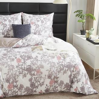 Pościel satyna bawełniana 220x200 kremowa kakaowa róże