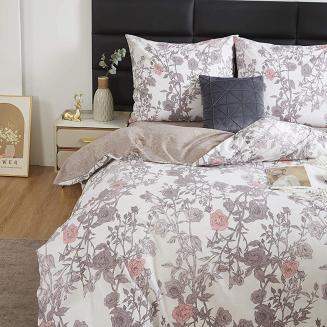 Pościel satyna bawełniana 220x200 kremowa kakaowa róże