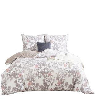 Pościel satyna bawełniana 220x200 kremowa kakaowa róże